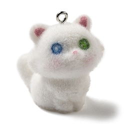 Cat Shape Кулоны из флокированной смолы, с железной платиной петлей, форма кошки, 30x25x26 мм, отверстие : 1.8 мм