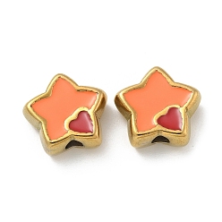 Коралловый Ионное покрытие (ip) 304 шарики из нержавеющей стали, с эмалью, реальный 18 k позолоченный, звезда с сердцем, коралл, 14x16x6.5 мм, отверстие : 3 мм