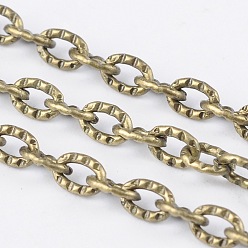 Antique Bronze Iron Textured Cable Chains, Unwelded, with Spool, Antique Bronze, 4x3x0.7mm, about 328.08 Feet(100m)/roll
