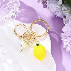 Лимон Брелок-подвеска из акрила/смолы в виде фруктов, с подвесками из сплава и застежкой и железными кольцами для ключей, желтые, лимон, 87~92 мм