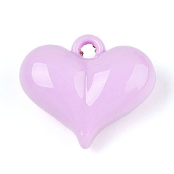 Сливовый Непрозрачные акриловые подвески, сердце, слива, 25.3x29.6x12.1 мм, отверстие : 3.5 мм