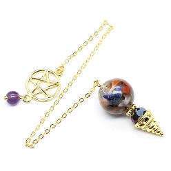 Смешанные камни Большие подвески из натурального и синтетического драгоценного камня, неокрашенными, с позолоченными металлическими находками, конус очарование, 220 мм