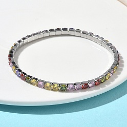 Нержавеющая Сталь Цвет 304 Теннисные браслеты из нержавеющей стали с микропаве и разноцветными кубическими циркониями для женщин, овальные, цвет нержавеющей стали, внутренний диаметр: 2.36 дюйм (6 см)