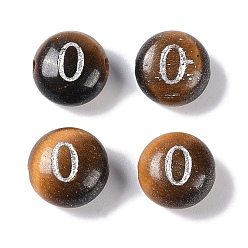 Letter O Природных тигровый глаз бисером, рондель с письмом, Письмо O, 8.5~9x5~5.5 мм, отверстие : 1.2 мм