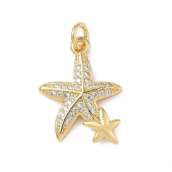 Морская звезда Латунные микро проложить кубического циркония подвески, без кадмия и без свинца, долговечный, стойки покрытие, реальный 18 k позолоченный, с целью перехода в кольце, морская звезда, 21x15x2.5 мм, отверстие : 3 мм