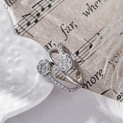 Платина Кольца-манжеты из латуни с микропаве, прозрачные кубические циркония, плоские круглые кольца для женщин, долговечный, стойки покрытие, не содержит кадмия и углеводов, платина, регулируемый, 16 мм