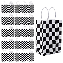 Black 40Pcs Tartan Printed Paper Packing Tote Bags, Shopping Bags with Handles, Rectangle, Black, 15x8x21cm