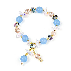 Аквамарин Браслеты с подвесками из натурального аквамарина и стеклянных бусин, стрейч браслеты, с латунной бисера, внутренний диаметр: 2 дюйм (5~5.2 см)