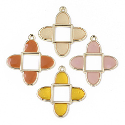 Mixed Color Light Gold Plated Alloy Open Back Bezel Pendants, with Epoxy Resin, For DIY UV Resin, Epoxy Resin, Pressed Flower Jewelry, Flower, Mixed Color, 33.5x30x2mm, Hole: 1.8mm