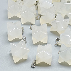 Натуральный Агат Натуральный белый агат подвески, с защелкой из нержавеющей стали на поручнях, Звезда Меркабы, 21~23x16~17x16~17 мм, отверстие : 6x4 мм