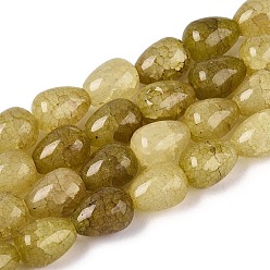 Темный Хаки Выпечки нарисованные потрескивание стеклянные бусины пряди, слеза, Темный хаки, 13~13.5x9.5~10 мм, отверстие : 1.2~1.4 мм, около 54~60 шт / нитка, 28.35~30.71 дюйм (72~78 см)