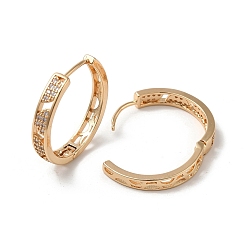 Light Gold Brass Micro Pave Cubic Zirconia Hoop Earrings, Hollow Half Round, Light Gold, 26x26.5x4mm