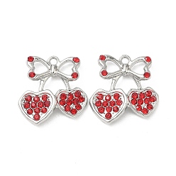 Платина Подвески из сплава и страза, черри прелести, платина, 19.5x18.5x4 мм, отверстие : 1.6 мм