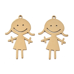 Золотой 201 подвески из нержавеющей стали, очарование маленькой девочки, золотые, 27.5x18x1 мм, отверстие : 1.4 мм