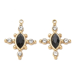 Black Onyx Natural Black Onyx(Dyed & Heated) Faceted Horse Eye Pendants, 304 Stainless Steel Crystal Rhinestone Cross Bezeled Charms, Ion Plating(IP), Real 14K Gold Plated, 22.5x17x3.5mm, Hole: 1.5mm