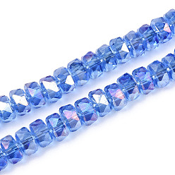 Королевский синий Стеклянные бусины с гальваническим покрытием , рондель, граненые, AB покрытием, королевский синий, 7~8x4.5~5 мм, отверстие : 1.2~1.4 мм, около 79~81 шт / нитка, 15.35~15.94'' (39~40.5 см)