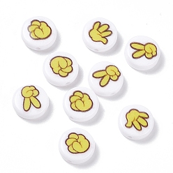 Black Opaque Printed Acrylic Beads, Flat Round, Black, 11x4mm, Hole: 1.5mm
