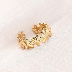 Настоящее золото 18K 304 открытые манжеты из нержавеющей стали для женщин, звезда, ионное покрытие (ip), реальный 18 k позолоченный, 7 мм, внутренний диаметр: 18 мм