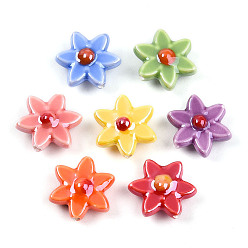 (52) Непрозрачная лаванда Фарфора ручной работы бисер нитей, цветок, жемчужные, разноцветные, 16.5~17x15.5~16x6.5~7 мм, отверстие : 1.5 мм, около 20 шт / нитка, 12.99 дюйм (33 см)