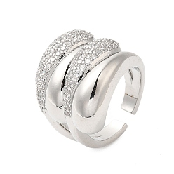 Платина Многослойные латунные открытые манжеты с микропаве и прозрачным цирконием для женщин, платина, 19 мм, регулируемый