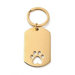 Золотой 304 брелки из нержавеющей стали, с кольцами, прямоугольник с отпечатком лапы, золотые, 71 мм
