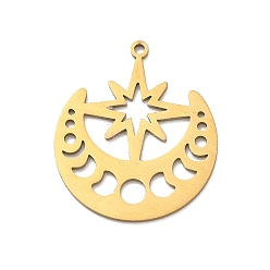 Oro 201 colgantes de acero inoxidable, Luna con encantos de estrellas, dorado, 27.5x23.5x1 mm, agujero: 1.6 mm