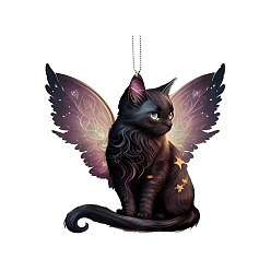 Черный Акриловое украшение для автомобиля с принтом кота, Подвесные украшения для внутреннего зеркала заднего вида автомобиля, чёрные, 70x3 мм