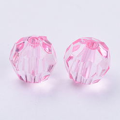 Pink Transparent Acrylic Beads, Faceted, Round, Pink, 14x13mm, Hole: 1.8mm, about 330pcs/500g