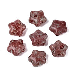 Rouge Indien Perles de verre opaque Picasso, étoiles, rouge indien, 15~15.5x15.5~16x8~8.5mm, Trou: 1~1.5mm, environ 213 pcs / livre