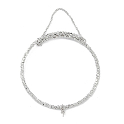 Платина Изготовление латунных регулируемых браслетов из бисера, за половину пробурено бисера, платина, внутренний диаметр: 2 дюйм (4.95 см), штифты : 0.6 мм