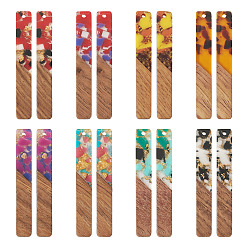 (52) Непрозрачная лаванда 16 шт. 8 стили большие подвески из прозрачной смолы и орехового дерева, золотой фольгой, прямоугольник амулеты, разноцветные, 51.5x7.5x2.5~3 мм, отверстие : 1.8 мм, 2 шт / стиль