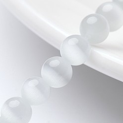 Белый Бусины Кошачие Глаза, круглые, белые, 6 мм, отверстие : 1 мм, около 66 шт / нитка, 15.5 дюйм