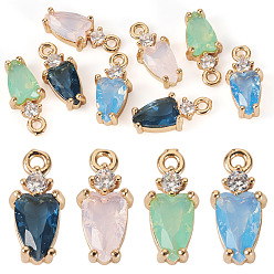 (52) Непрозрачная лаванда 8 шт 4 цвета кулоны из латуни, микропаве, циркония, со стеклом, слезинки, разноцветные, 13.5x6x3.5 мм, отверстие : 1.4 мм, 2 шт / цвет