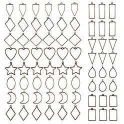 Antique Bronze Rack Plating Alloy Open Back Bezel Pendants, For DIY UV Resin, Epoxy Resin, Pressed Flower Jewelry, Mixed Shapes, Antique Bronze, 72pcs/box