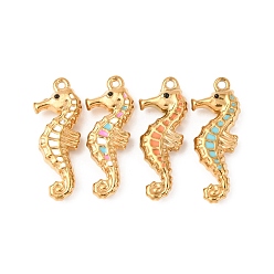 Золотой 304 подвески из нержавеющей стали, морской конек, с эмалью, золотые, 26x10x4.5~5 мм, отверстие : 1~1.5 мм