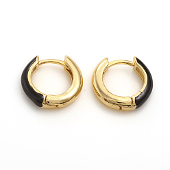 Черный Серьги-кольца Huggie из латуни с эмалью, кольцо, золотые, чёрные, 14x3.5 мм, штифты : 1 мм