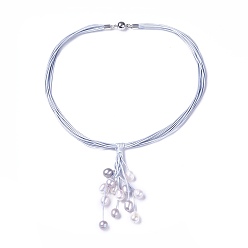 Светло-серый Ожерелья из вощеного шнура, с жемчужными и латунными магнитными застежками, светло-серый, 19.3 дюйм ~ 19.7 дюйм (49~50 см)