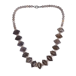Grey Agate Natural Grey Agate Round & Cone Beaded Necklaces, with Stainless Steel Clasps, 18.50 inch(47cm)~19.49 inch(49.5cm)