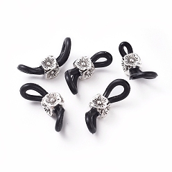 Antique Silver Eyeglass Holders, Glasses Rubber Loop Ends, with Zinc Alloy Beads, Flower, Black, Antique Silver, 22mm, Hole: 2.8mm