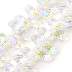 Лиловый Стеклянные бусины с гальваническим покрытием , с покрытием цвета радуги, граненые, слеза, Топ пробуренной, сирень, 13x7x7 мм, отверстие : 1 мм, около 100 шт / нитка, 19.29'' (49 см)