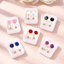 Плоский Круглый 304 из нержавеющей стали серьги, с эмалью, золотые, плоско-круглые, 18x8.5x7 мм