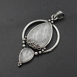 Хрусталь Природный кристалл кварца большие подвески, антикварные латунные подвески-капли серебристого цвета, 50x28x7 мм