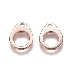Rose Gold 201 Stainless Steel Chain Tabs, Chain Extender Connectors, Teardrop, Hollow, Rose Gold, 13x10x1mm, Hole: 1.8mm and 7x6mm