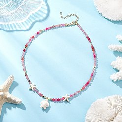 Ярко-Розовый Летние ожерелья с подвесками в виде морских черепах из натурального окрашенного агата, огранённые круглые бусины, окрашенная синтетическая бирюза, золотые, ярко-розовый, 16.26 дюйм (41.3 см)