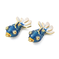 Стально-синий Латунные микропроволочные кубические циркониевые подвески из эмали, рыба, реальный 18 k позолоченный, стальной синий, 36x18x12 мм, отверстие : 1.6 мм