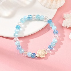 Sky Blue Ocean Dyed Synthetic Turquoise Sea Turtle Electroplate Glass Faceted Rondelle Beaded Stretch Bracelets for Women, Sky Blue, Inner Diameter: 2.17 inch(5.5cm)