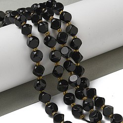 Black Onyx Натуральные бусины из черного оникса (окрашенные и нагретые), с бисером, граненые, игральная кость, 8x8 мм, отверстие : 1.2 мм, около 39~42 шт / нитка, 15.51''~15.75'' (39.4~40 см)