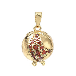 Golden Brass Rhinestone Pendants, Pomegranate Charms, Golden, Golden, 16x12x12mm, Hole: 4mm