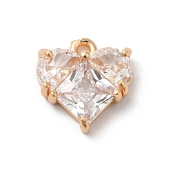 Прозрачный Латунь прелести, со стеклом, сердце, золотые, прозрачные, 12.5x12x4 мм, отверстие : 1.4 мм