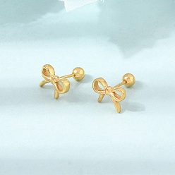 Bowknot 304 Stainless Steel Stud Earrings for Women, Golden, Bowknot, 7.5x11mm